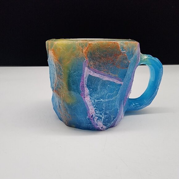 Mineral Crystal Resin Mug Blue Yellow Purple Mineral Crystal Coffee Mug - Picture 1 of 8